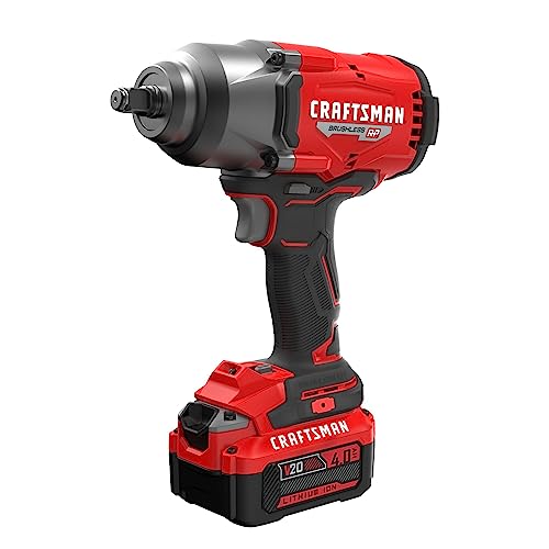 CRAFTSMAN V20 RP Impact Wrench, Cordless, Brushless, High Torque, 1/2 Inch, 4Ah Battery...