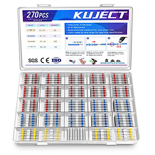 Kuject 270PCS Solder Seal Wire Connectors, Self-Solder Heat Shrink Butt Connector...*