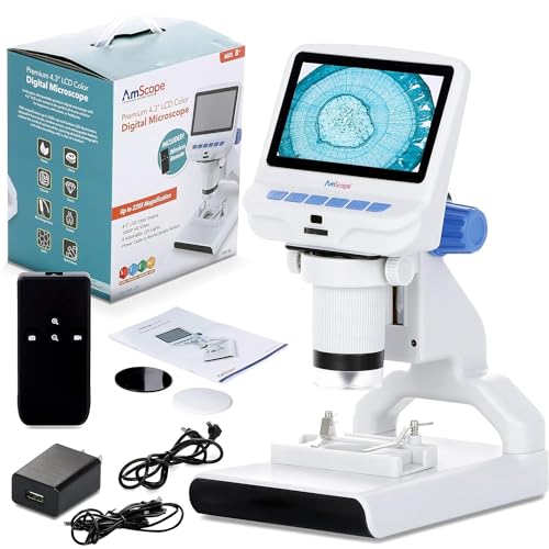 AmScope - 4.3 inch Premium 1080P HD Portable LCD Digital Color Microscope with Dual-LED...