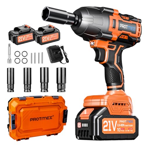 Protmex 1200N.m Cordless Impact Wrench, 1/2' Brushless Impact Gun, 21V High Torque Power...