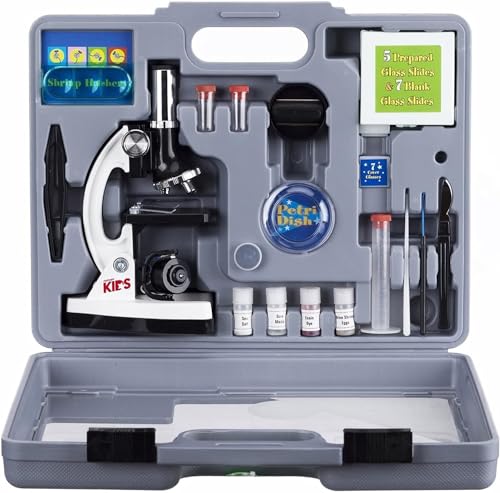 AmScope 120X-1200X 52-pcs Kids Beginner Microscope STEM Kit with Metal Body Microscope,...