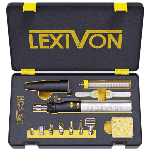 LEXIVON Butane Soldering Iron Multi-Purpose Kit | Cordless Self-Igniting Adjustable Flame...