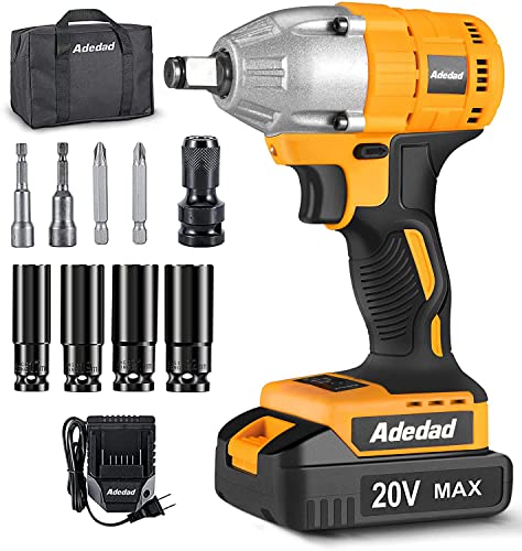 Adedad Cordless Impact Wrench 1/2 inch, 20V Brushless Impact Gun with Battery and Charger,...