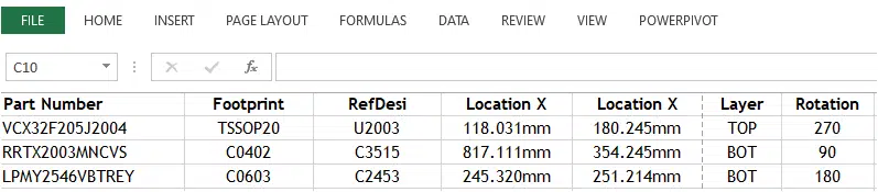 Pick and place file formats